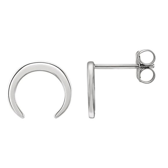 10mm x 9mm (3/8 Inch) Platinum Small Crescent Post Earrings